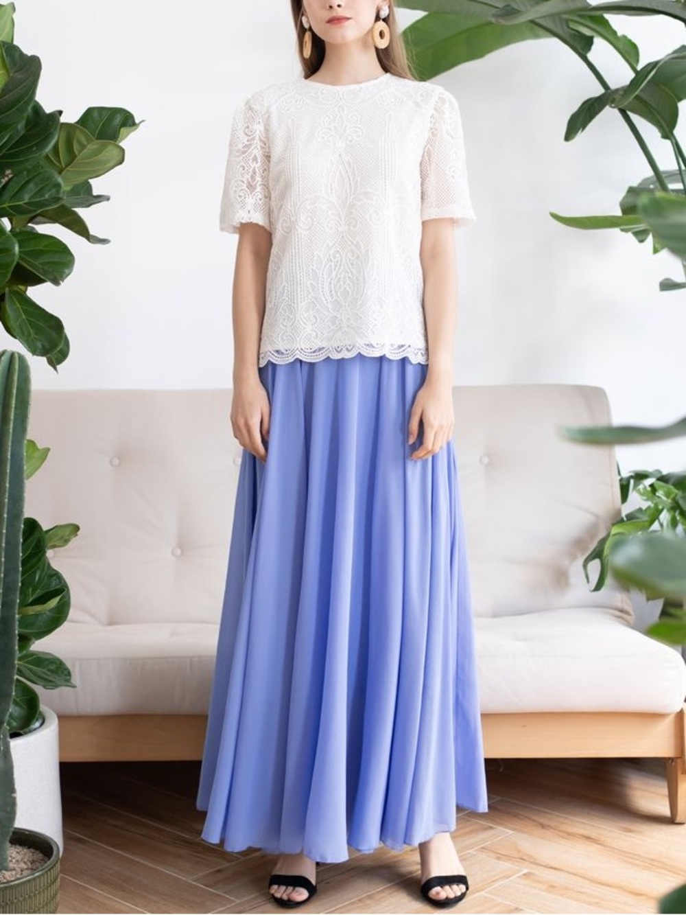 Chicwish Timeless Favorite Periwinkle Chiffon Boho Maxi Skirt In Light Blue L